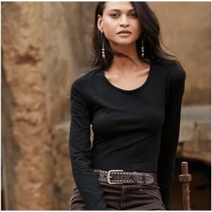 Peruvian Connection Pima Cotton Scoop Neck Long Sleeve Top - Black, L